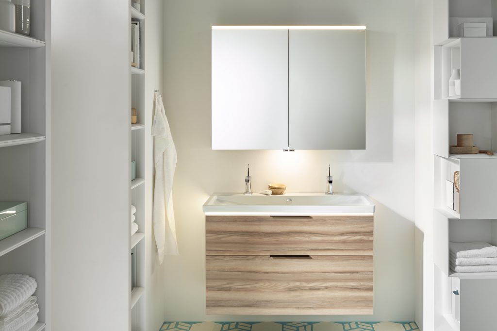 The Eqio collection from burgbad with attractive lighting effects for the washbasin